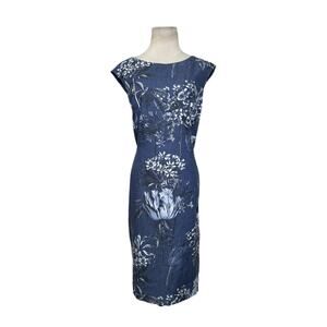 Phase Eight blue denim floral print cap sleeves sheath dress size 16